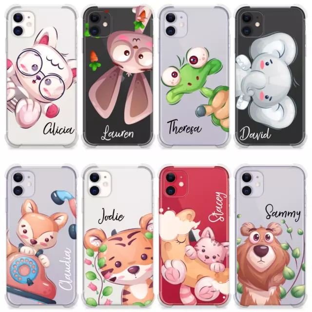 Personalised Phone Case Name Cute Kid Animal Shockproof Cover For iPhone 11 12 X