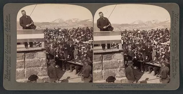 President Roosevelt speaking of Yellowstone PArkansas Gardiner, Mo- Old Photo