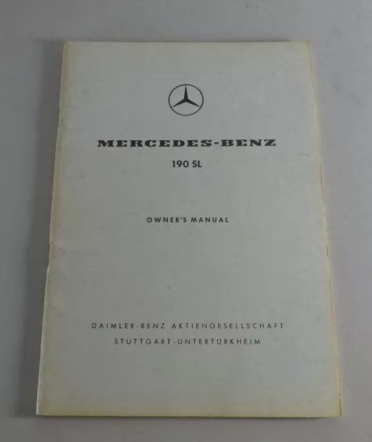 Owner ´S Manual / Manuel Mercedes Benz 190 Sl R121 Roadster Imprimé 1968