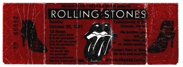 Rare Rolling Stones 10/25/81 Orlando FL Tangerine Bowl Ticket Stub!