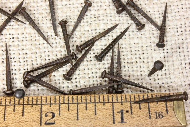 3/4” old Shoe NAILS 25 Brads Tacks 1/8” round domed heads vintage needle sharp