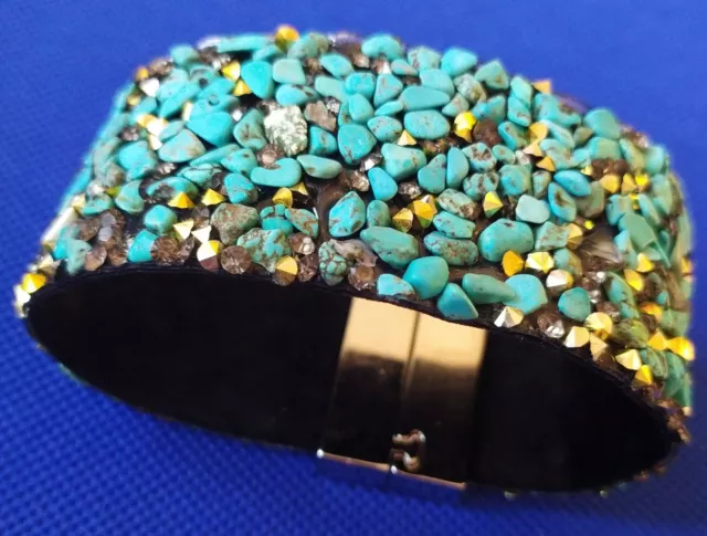 Bracelet large, manchette en Turquoise et Pyrite, pierre naturelle. Fait main