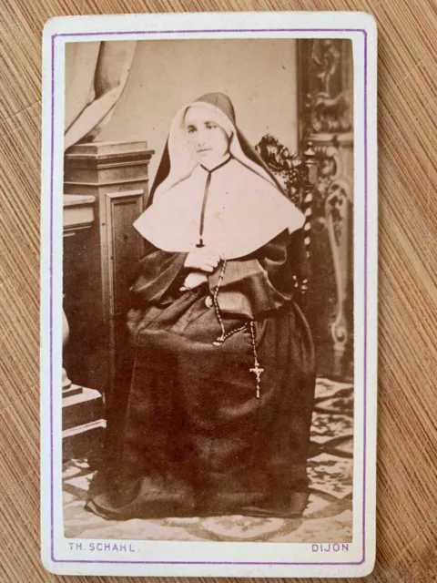 Photo Carte de Visite CDV Portrait soeur religieuse 1860 Th Schahl Dijon