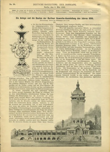1896 Deutsche Bauzeitung # 38 Berliner Gewerbeausstellung des Jahres 1896