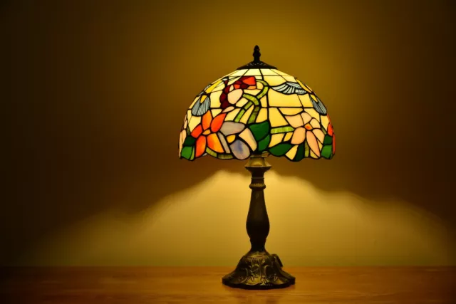 Handmade Stained Glass Hummingbird Tiffany Style Table Lamp Accent Lamp H 18" 3