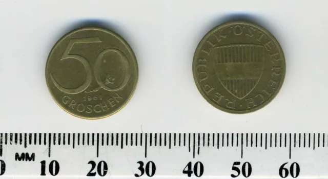 Austria 1961 - 50 Groschen Aluminum-Bronze Coin - Austrian shield 4