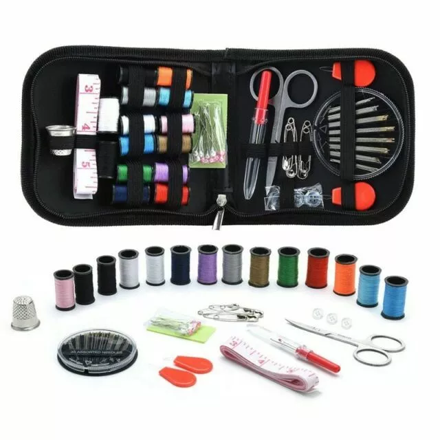 Mini Sewing Kit Home Travel Thread Threader Needle Tape Measure Scissor Black