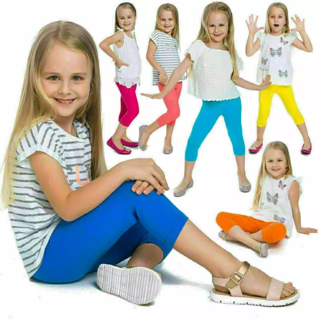 NEW CHILDREN KIDS Cropped Cotton Leggings 3/4 Length Girls Capri Pants Age  3-12 £4.49 - PicClick UK