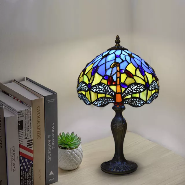 Lampada da tavolo Tiffany stile libellula fatta a mano 10 pollici vetro colorato multicolore