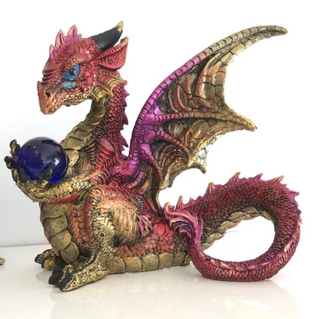 ~❤️~DRAGON Red Or Blue Statue with Orb Resin Figurine LARGE Tyrian 20cms Boxed❤️