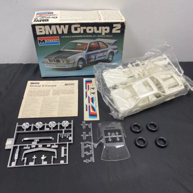 BMW Group 2 -1/24 Plastic Model Kit Monogram 1981 Factory Sealed Bags - Open Box