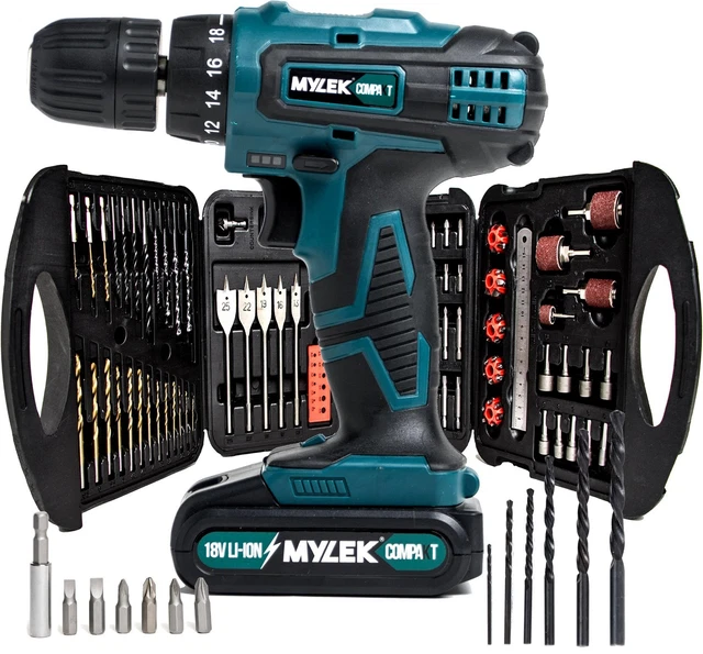 Mylek 18V Cordless Drill Set Driver Screwdriver Kit Combi Lithium Ion