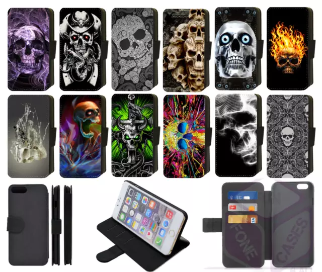 Gothic Skull iPhone Case Flip/Wallet Designs 7,8,X,XR,XS,12,13,14 Plus Pro Max