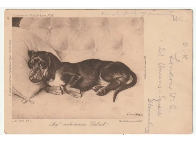 Primi '900 - J. von Holst - arte in cartolina -  cane bassotto cuscino divano