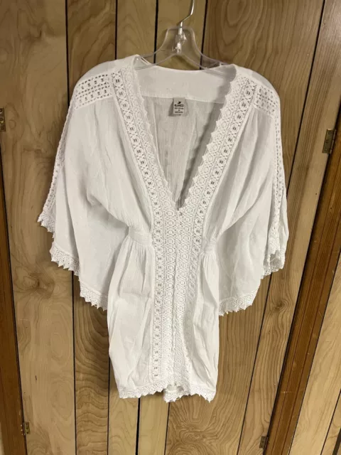 Blanco Nature Aqua Swim Cover Up Tunic White Cotton Crochet Boho Beach Medium