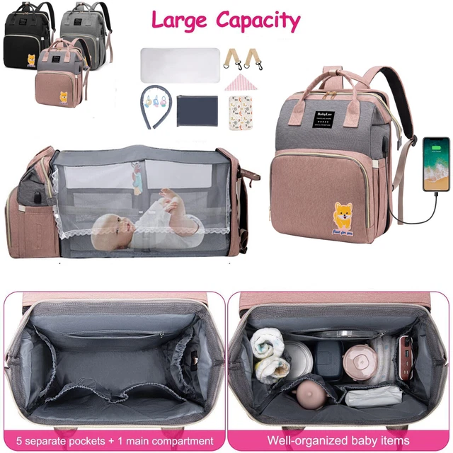 Waterproof 3 in 1 Baby Diaper Bag Backpack with Bassinet Changing Station Travel