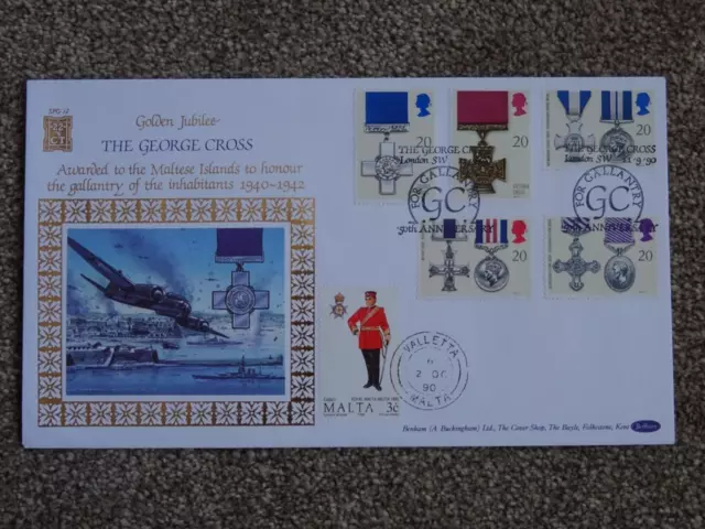 Golden Jubilee The George Cross Benham Silk Stamp Cover Gallantry,  Ltd Edition