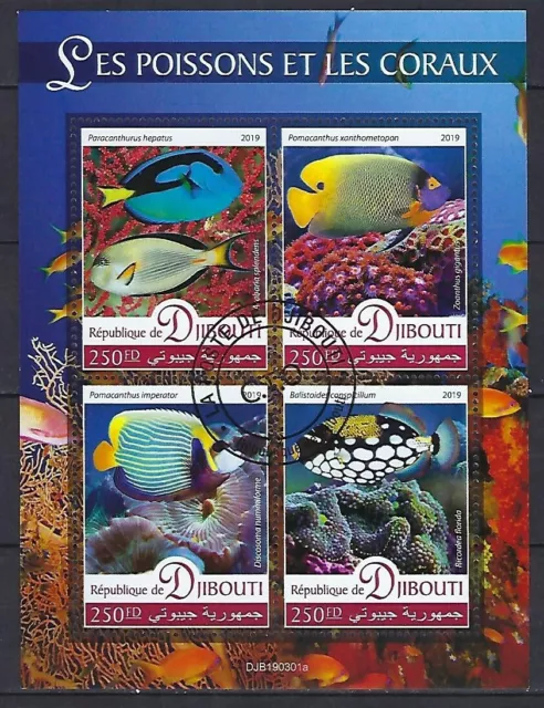 Animaux Poissons et Coraux Djibouti 2019 (378) Yvert n° 2495 à 2498 oblitérés