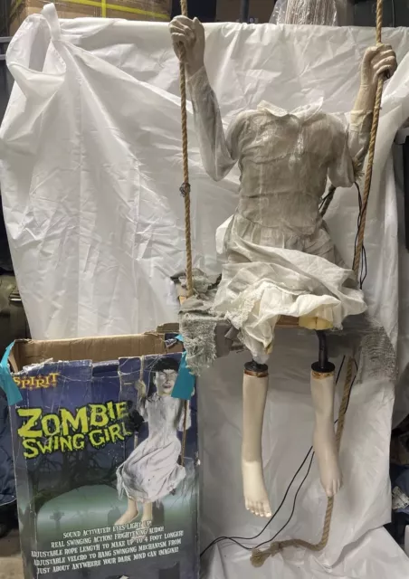 Spirit Halloween Animatronic Prop Scary Zombie Swing Girl WORKS MISSING HEAD