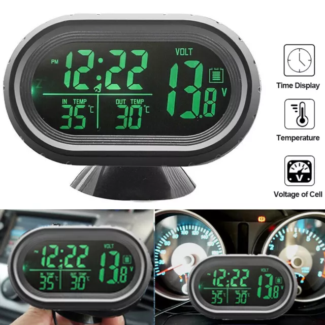 Mini Auto Digital Uhr LCD Thermometer KFZ Temperatur Wecker Außen und Innen