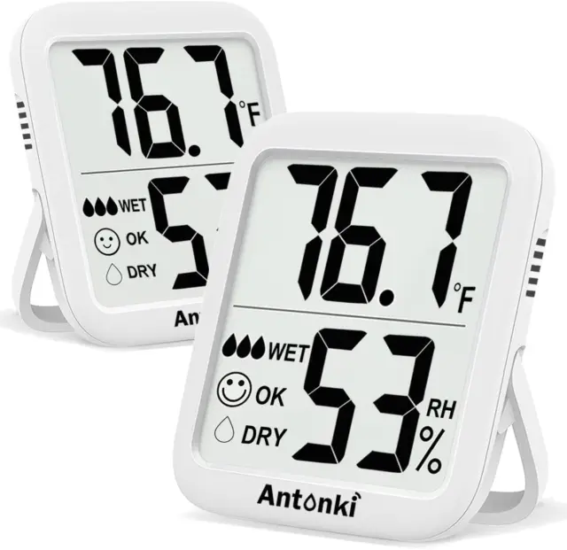 Antonki Room Thermometer for Home, 2 Pack Digital Temperature and Humidity Meter