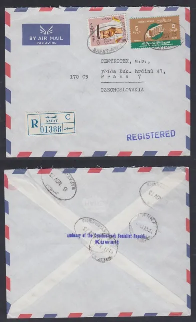 1973 Kuwait R-cover to Czechoslovakia from Embassy, clean SAFAT cds [ca399]