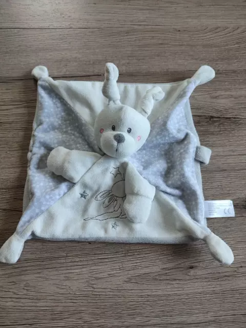 Doudou Plat Carré Lapin Blanc Gris Attache Sucette Etoiles Simba Toys