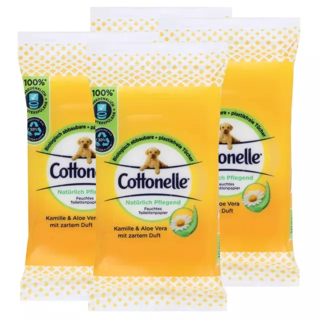 4x Cottonelle feuchte Toilettentücher Kamille & Aloe Vera 12 Tücher für unterwe