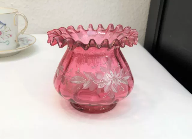 Ancien vase boule en verre ou cristal émaillé 10,5 cm Fleurs no Legras Daum