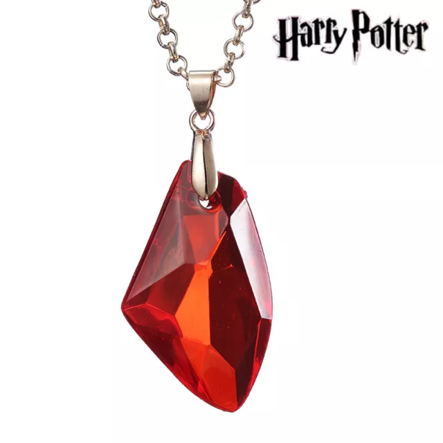 Harry Potter Philosopher's Stone Necklace Resin Pendant Hogwarts Gold Chain