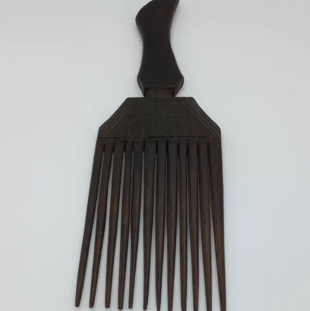 Vintage African Hand Carved Brown Wood Hair Pick From Africa 8.25"