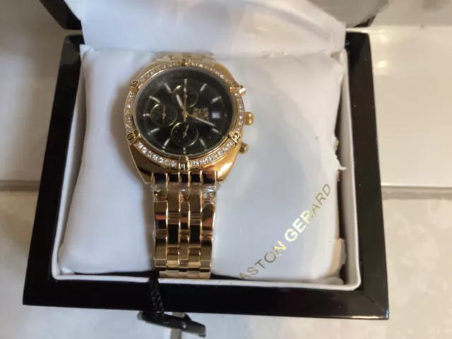 ASTON GERARD Beautiful 18K Gold Plated Diamond Mens Watch Brand