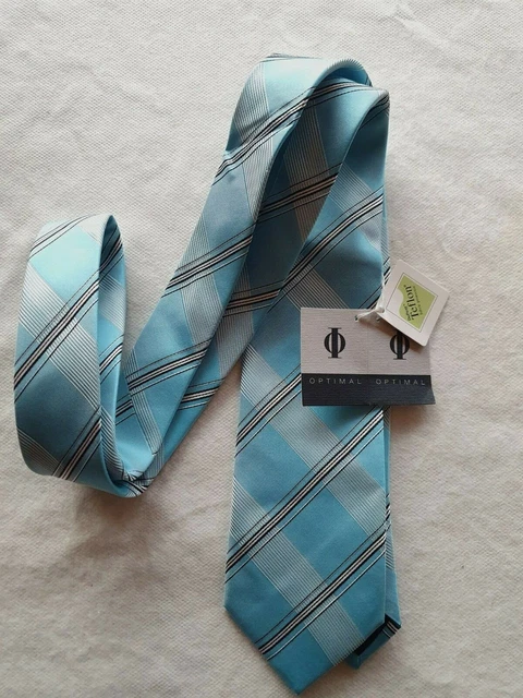 Cravate Homme Optimal, 100% Soie, Tons Bleu Et Gris, Neuve Avec étiquette