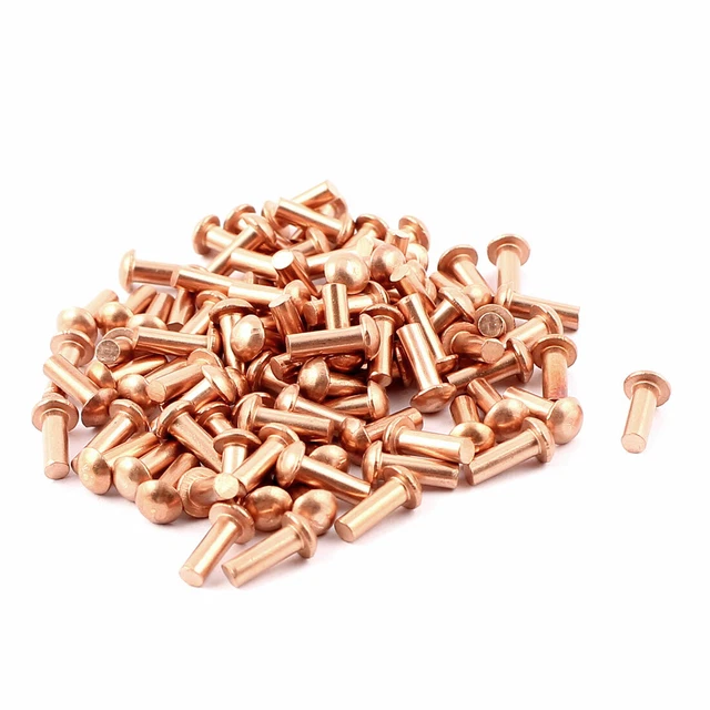 100pcs 1/20,3cm X 5/40,6cm Tête ronde Cuivre solide rivets Attaches