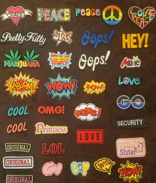 Patches Aufnäher Peace Cool Go Hey Wow OMG Love LOL Aufbügler Bügelbild Flicken