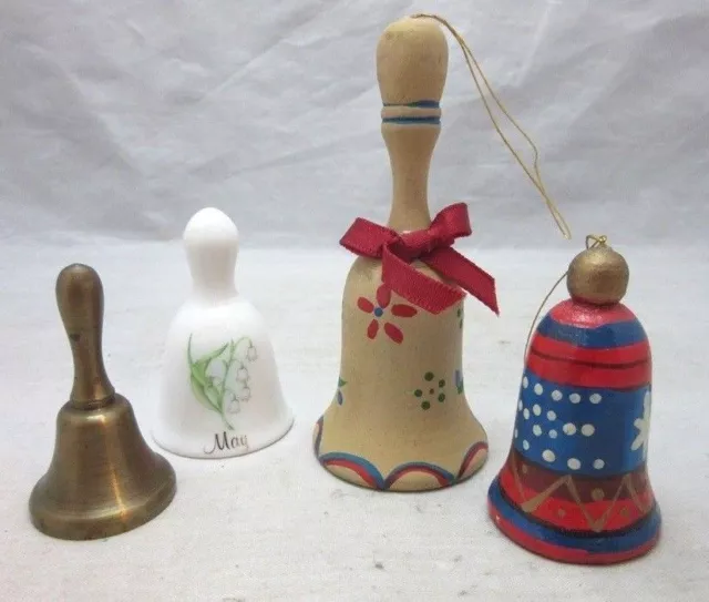 4x vintage bells. Brass, wood & porcelain MAY bell