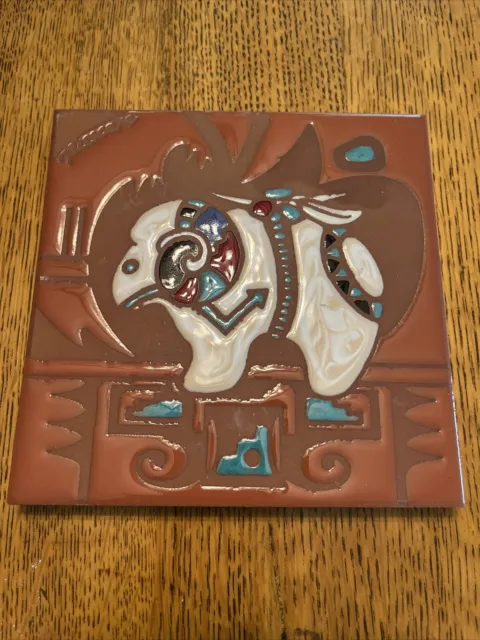Hand Decorated Cleo Teissedre Ram Tile 6 X6 Inches Wall Decor, Trivet