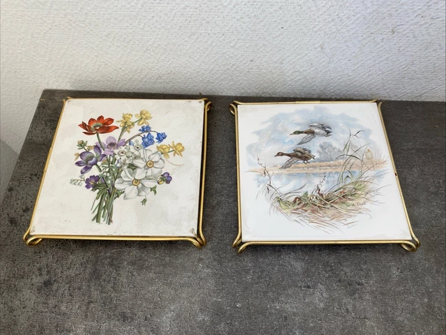Dessous De Plat En Faïence Française - Art Déco, Fleur Stylisée - Gien Ou Longwy