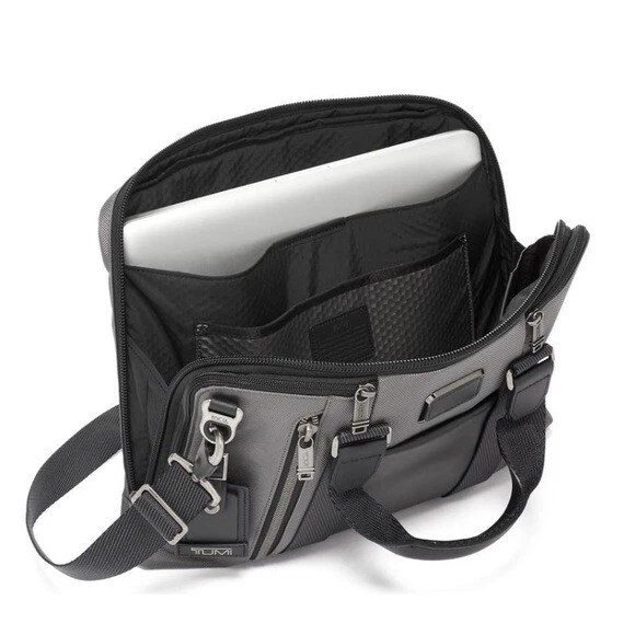 Tumi Alpha Bravo Aviano Slim Brief NWT Grey Black Leather Trim Work Travel 3
