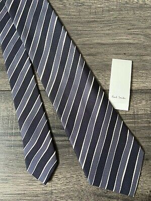 Paul Smith 100% Soie Noir et Gris Rayure Diagonale Cravate Fait en Italie Neuf