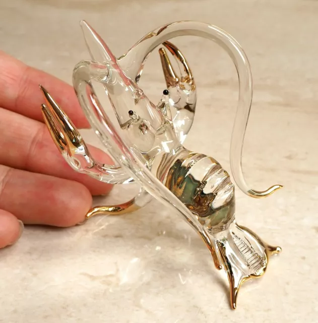 Lobster hand blown clear art glass figurine gold trim  3 inch Gift