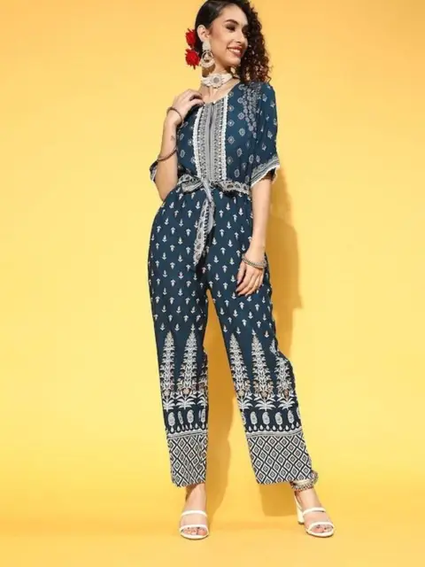 Designer Indian Block Printed Jumpsuit For Women, Indo Western Dress