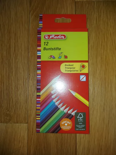 12 Herlitz Buntstifte Pappetui Dreikant Holzstifte Stifte Bunt Schule Kinder NEU