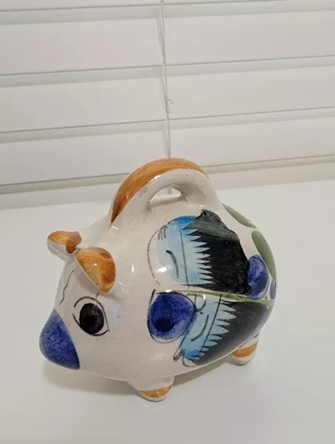 Mexican Pottery Ceramic Pig Piggy Coin Bank Hand Painted