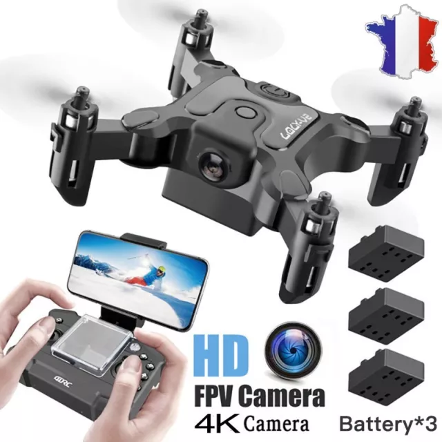 Mini Drone avec Caméra HD 4K WiFi 3 Batterie hélicoptère Rc Pliable Quadrirotor