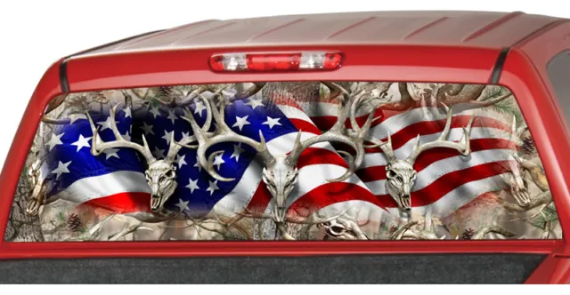 WAVING AMERICAN FLAG BUCK SKULL Rear Window Graphic Decal Tint suv camouflage #1