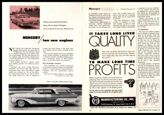 1958 Mercury 383 & 430 V-8 Engines Sedan & Station Wagon 2-Page Article Print Ad