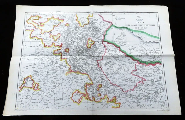 ANTIQUE MAP OF India Indian North West Provinces Oude Awadh Hand ...