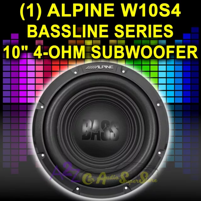 Alpine 750 Watt 10" Inch Bassline Series Single 4 Ohm Car Sub Subwoofer | W10S4