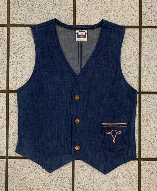 Vintage Girls Denim Vest Blue Jean Western Cowboy WRANGLER 1970s Hippy Sz 7 / 8